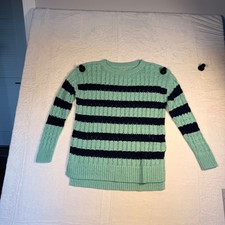 Pilcro Anthropologie Mint Navy Striped Cable Knit Sweater Crewneck Size M picture