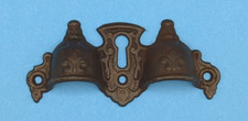 Unique Antique Eastlake Cast Iron Escutcheon Two Finger Bin Drawer Chest Pull picture