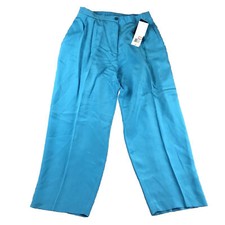 Josephine Chaus Pants Womens 16 Blue 100% Silk Pleated Front Elastic Waist NWT picture