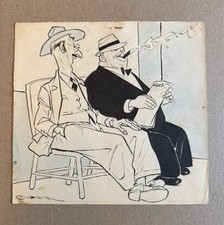Vintage Chango Cabral Ink on Paper – Humorous Portrait of Two Men 8x8.25 Inches picture
