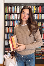 Polo Ralph Lauren Women’s Cable Knit Crew Neck Sweater Brown M NWT QR Authentict picture