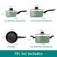 Mainstays 7 Piece Nonstick Aluminum Pots and Pans Cookware Set, Green/ Black picture