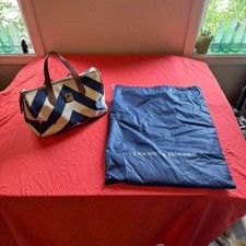 Leather Dooney & Bourke Tote/Duffel Bag w/ blue and white color-way & Red inside picture