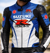 Men Suzuki GSXR Motorbike Leather Jacket Motorcycle Bikers Racing Sports Jacket picture