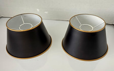 Pair Vintage Underwriter's Lab Metal Drum Shade Black Gold Trim Small Chimney  picture