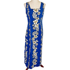 Royal Creations Blue Floral Hawaiian Dress SZ Large USA Made Tropical Resort picture