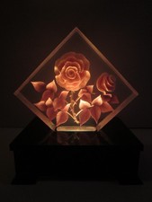 Vintage Lucite MCM Retro Encased Pink Roses Lamp Night Light Bakelite Base picture