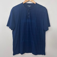 UNTUCKit Marieta Henley Shirt Mens Large Blue Slub Cotton Short Sleeve Casual picture