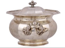 Massive Antique Russian 84 Silver Sugar Bowl Gold Wash 474g Not Scrap picture