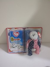 SPANGLE the Bear ~ McDonald's Ty Teenie Beanie Baby 2000 NEW White Flag Retired picture