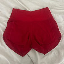 Lululemon Women’s Red Athletic Running Shorts Stretch Pockets Zip 2.5