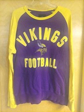VTG 90S G-III MINNESOTA VIKINGS SWEATSHIRT ADULT SZ L PURPLE/YLW SEWN LETTERING picture