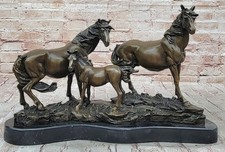 Signed Mene Horse Family Bronze Sculpture Art Deco Marble Base Figurine Figure picture