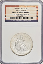 1861-O SEATED HALF DOLLAR SS REPUBLIC LOUISIANA ISSUE NGC SHIPWRECK (UNC. DET.) picture