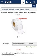 Uline S5385 Industrial Thermal Transfer Labels - 4 x 2 1⁄2