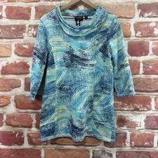 Onque Casual Top Womens Medium Blue Multicolor Abstract Stretchy Casual Career picture