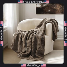 Chenille Knit Throw Blanket 50x60 Mocha Brown Moss Stitch Soft Cozy picture