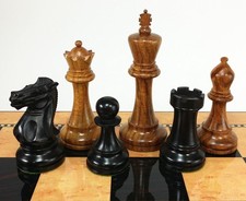 4 QNS Acacia & Black 4 5/8 Anderssen Staunton Wood Large Chess Men Set NO Board picture