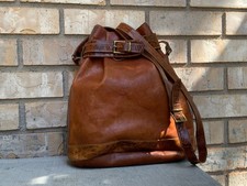 Furla vintage italian leather tote bag cinch top croc embossed handle crossbody picture