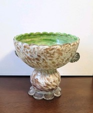 Vintage MCM Murano Venetian Glass Compote Pedestal Bowl -Ft. Copper Aventurine picture