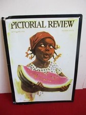 Vintage 1924 Pictorial Review Metal Sign Girl Eating Watermelon Black Americana picture