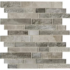 Savoy Brown Interlocking 12 In. X 12 In. X 0.31 In. Glass Mosaic Kitchen and Bat picture