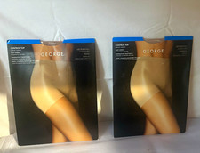 2 Vintage George Pantyhose Medium Tall Control Top Silky Sheer Nude Black NOS picture