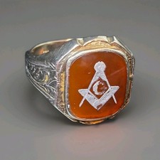 ​Antique Ostby Barton 10K Gold Masonic Ring Carnelian Intaglio Titanic Era 5.3g picture