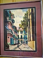 William Collins Signed Original Watercolor Pirate's Alley New Orleans Framed picture