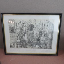 Vintage 1960s Mexican Antiquities Lithograph Print Framed Casimiro Castro 1857 picture