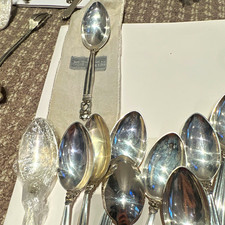 Georg Jensen Acorn Sterling Silver Dinner Spoons Set of 12 Denmark picture