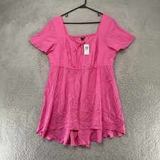 Torrid Babydoll Tunic Top Womens 2 / 2X Pink Square Neck Lace Up Barbie picture