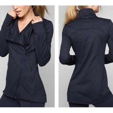 Athleta Jacquard Intention Jacket 2.0 Blue Stripe Size Small Thumbholes Full-Zip picture
