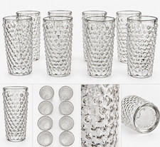 Vintage Clear Bubble Dot Highball Glasses Set of 8 Textured Tumblers 7” picture