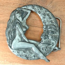 Bergamot Large 1994 Nude Lady Woman Winking Smiley Moon Hippie Belt Buckle picture