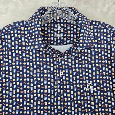 Rhoback THE OLD FASHIONED Polo Men Large Blue Novelty Print Performance Shirt picture