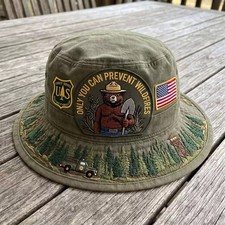 Smokey Bear US Forest Service Boonie Hat Embroidered Outdoor Bucket Sun Hat Gift picture