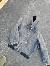 Vintage - 90s Carhartt JQ283 Mens Blue XL Hooded Lined Distressed Work Jacket  picture