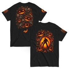 HALLOWEEN EVIL DEAD T-SHIRT Fiery Pumpkins Horror Silhouette 2Sided+Sleeves picture