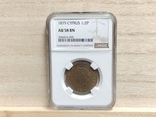 1879 Half Piastre Cyprus Bronze Coin (Victoria) NGC AU 58 BN picture