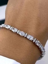 12CTW Oval Cut Lab Created Diamond Women's Tennis Bracelet 14K White Gold Plated picture