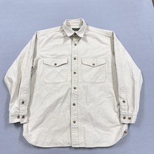 Filson Shirt Mens Large Beige Solid Long Sleeve Button Twill Pockets Casual picture