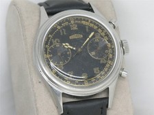 VINTAGE 38MM ANGELUS CHRONOGRAPH GILT DIAL CAL. 215 STAINLESS STEEL, RUNNING picture