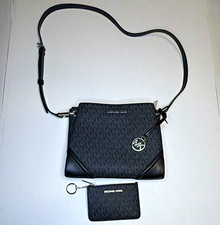 Michael Kors MK Logo Monogram Crossbody Zip Bag w/ Zip Wallet Keychain Black picture