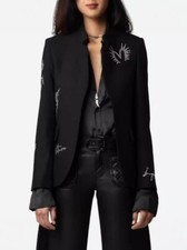 🎁🎁Women French Zadig&Voltaire Collared Rhinestone Blazer Coat Top 34 36 38 40 picture