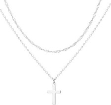 Sterling Silver Plated Layered Cross Choker Necklace Jewelry for Women Dainty Sm picture