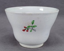 British Hand Enameled Red Floral Sprigs Pearlware Tea Bowl Circa 1830-1840s picture
