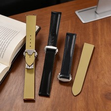 19mm-22mm Leather Watch Strap Butterfly Buckle Quick Release Wrist Band Unisex picture
