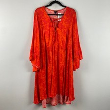 Torrid Hi-Low Babydoll Dress Lace Up Challis Floral Orange Plus Size 2X picture