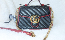 Authentic GUCCI GG Marmont Mini Top Handle Black Red Leather Bag 583571 picture